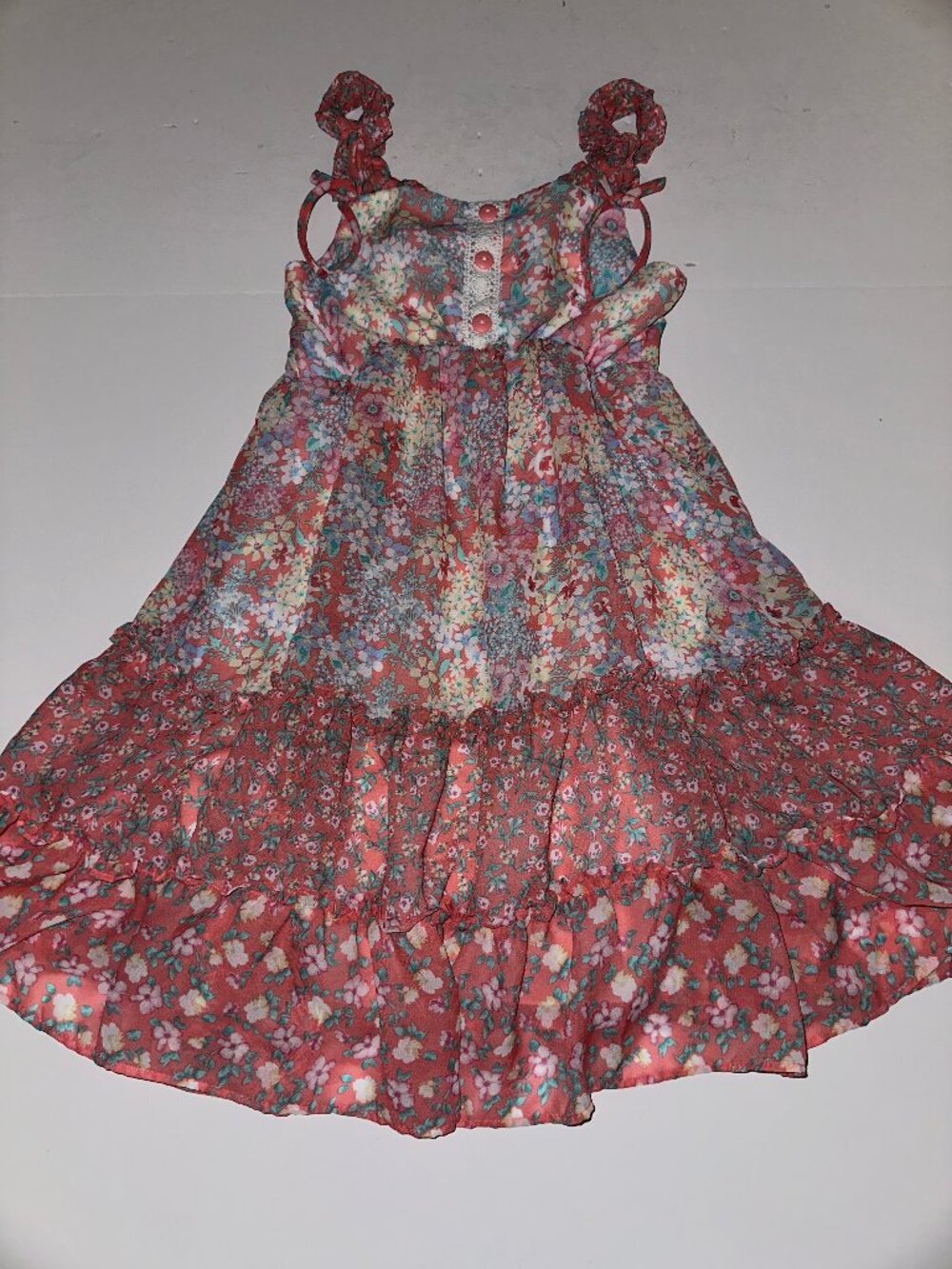 Jona Michelle Girls Boho Coral Floral Summer Sleeveless Midi Sundress dress 8